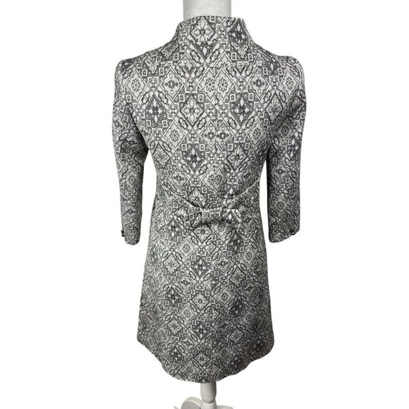 Zara Women's S Longline Brocade 3/4 Sleeve Coat Jacket B&W Silver Wool Blend - Picture 2 of 12